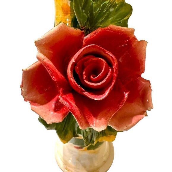 Vintage Capodimonte Vase BIG Applied PINK ROSE Mid Century MADE IN ITALY 7” - Picture 4 of 7